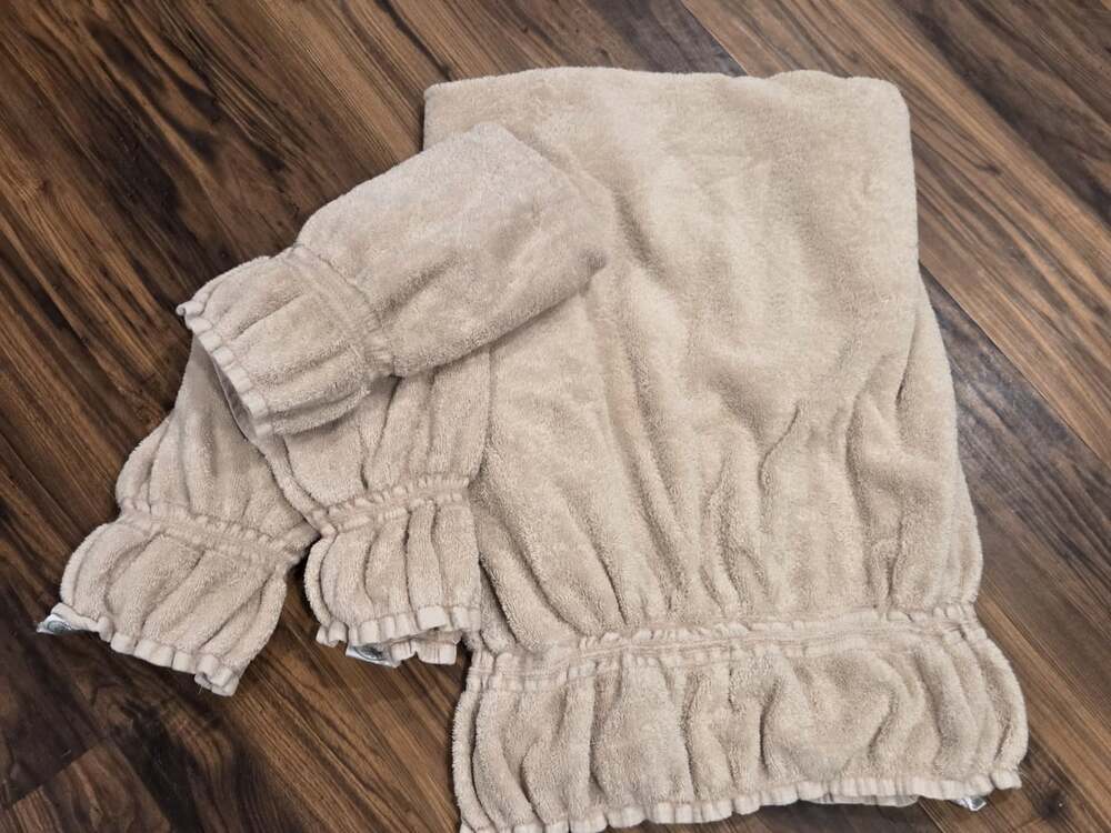 Vintage Laura Ashley Bath Towel & 3 Hand Towels Set Beige Ruffled Trim Cottage